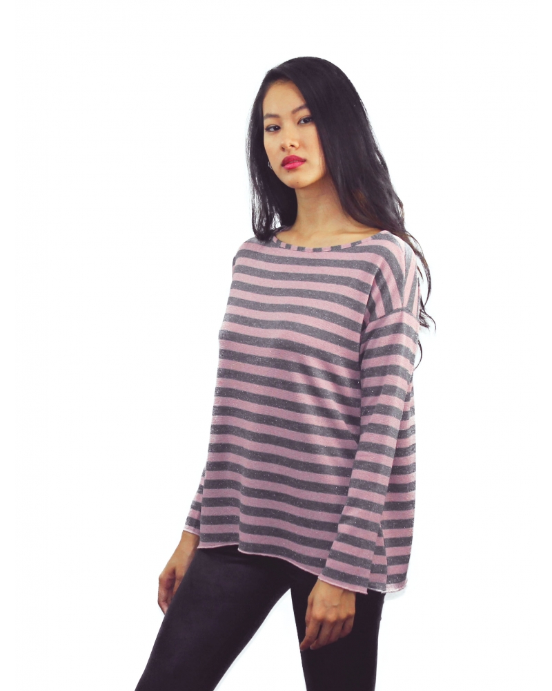 Casual pink and gray striped top