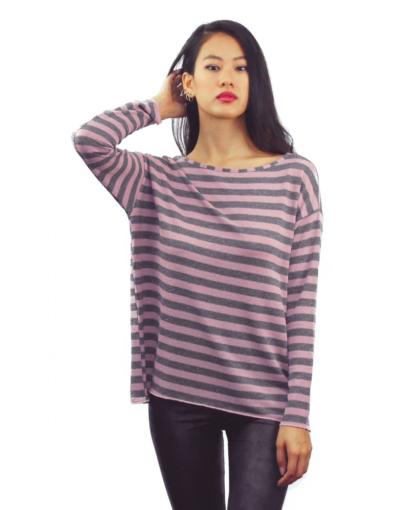Casual pink and gray striped top