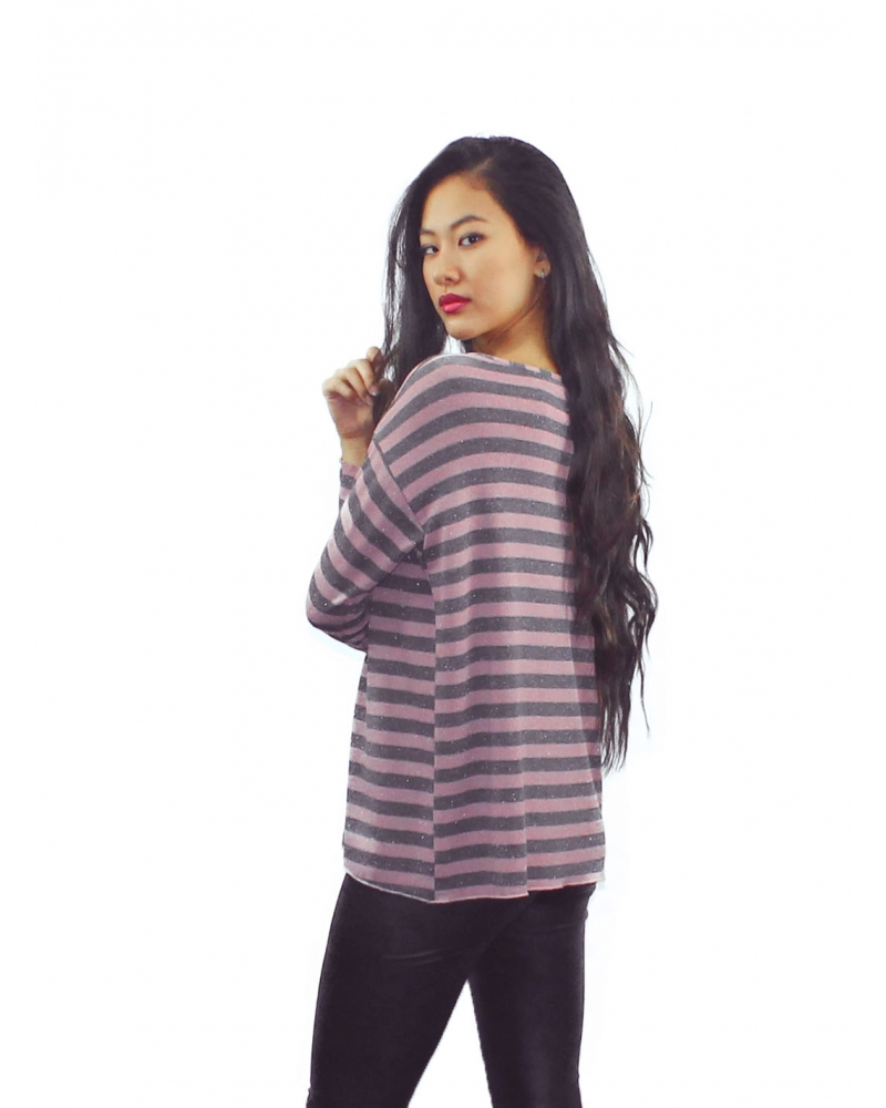 Casual pink and gray striped top