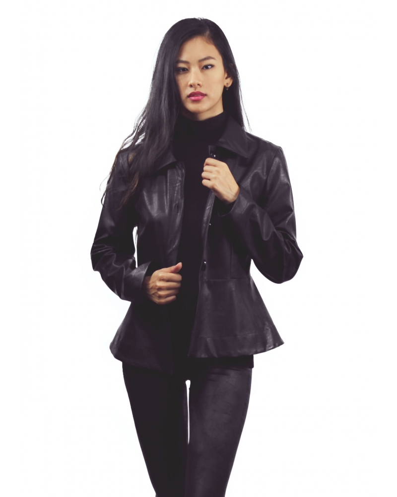 Faux leather jacket with button closure