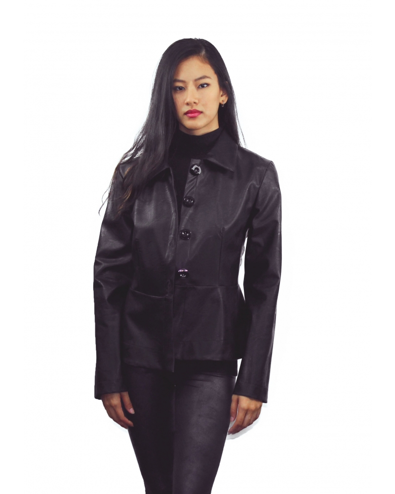 Faux leather jacket with button closure
