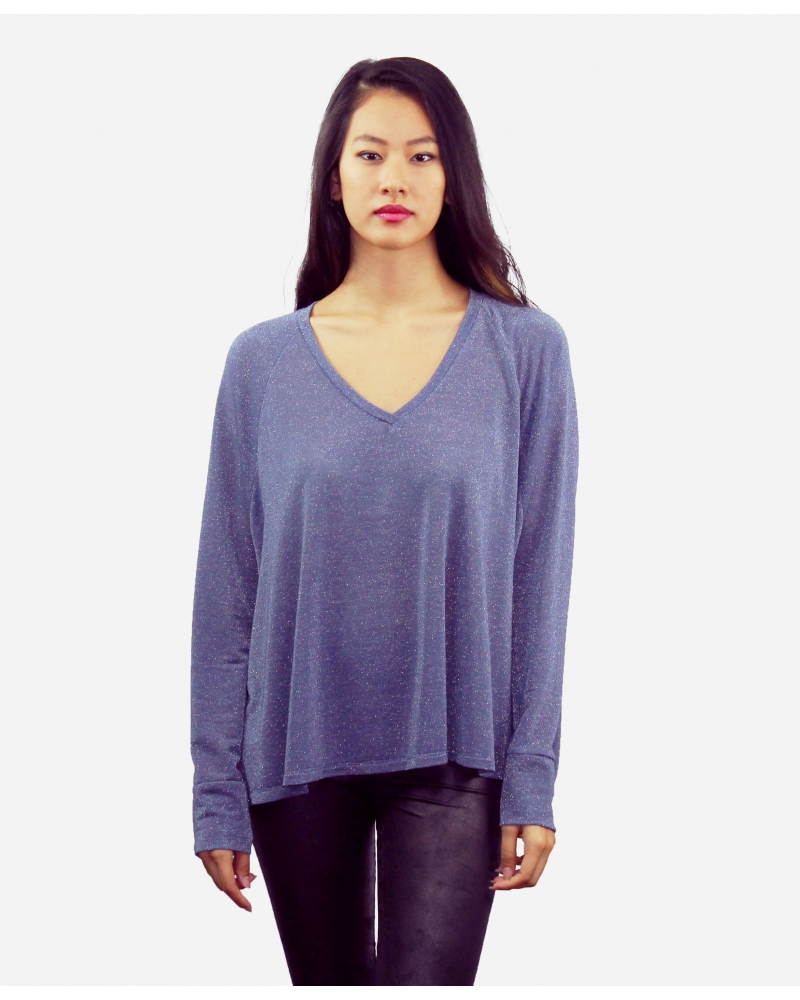 Solid blue top with V-neck