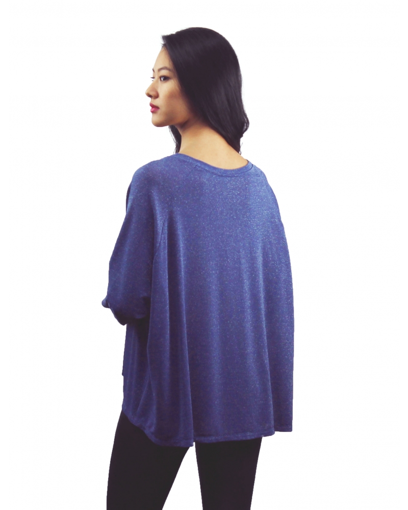 Solid blue top with V-neck