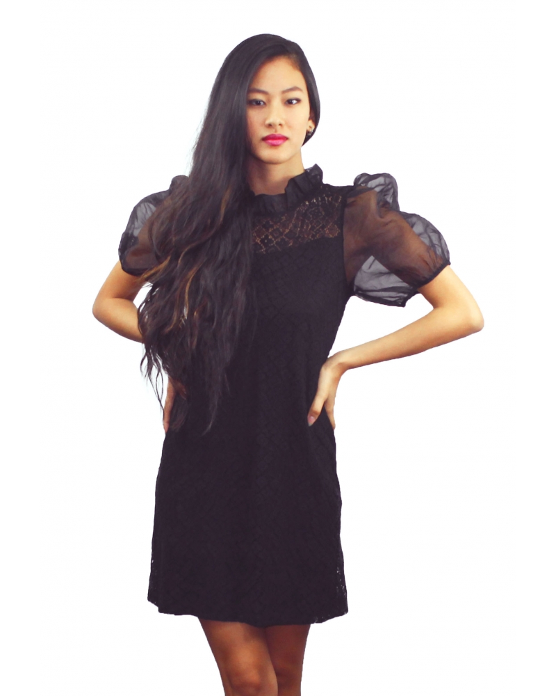 Balloon sleeve dress in tulle