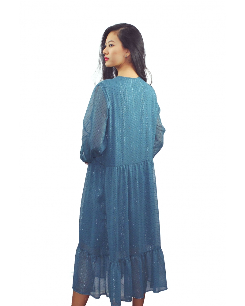Long dress with puff sleeves and front bow