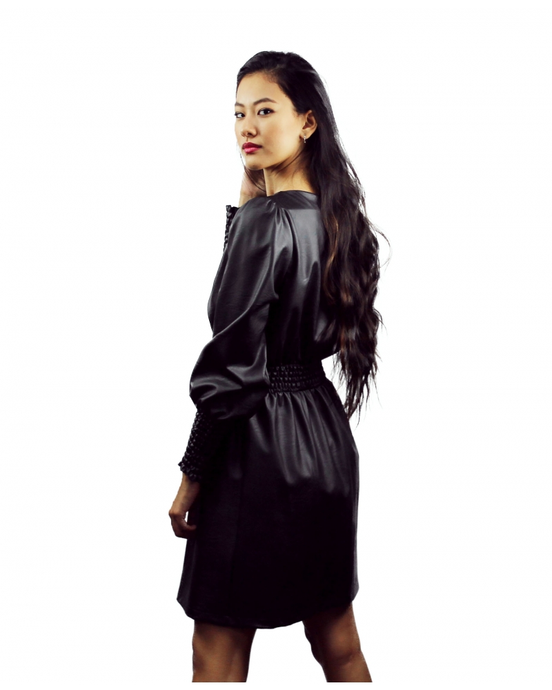 Faux leather dress with cuff sleeves