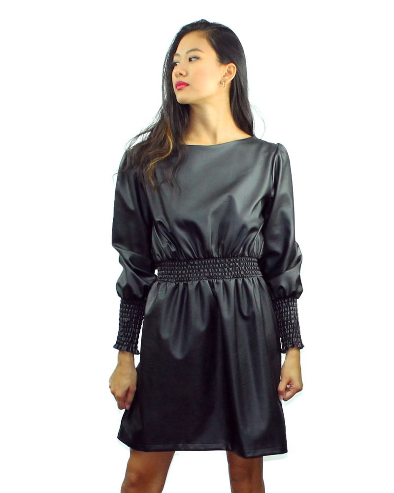 Faux leather dress with cuff sleeves