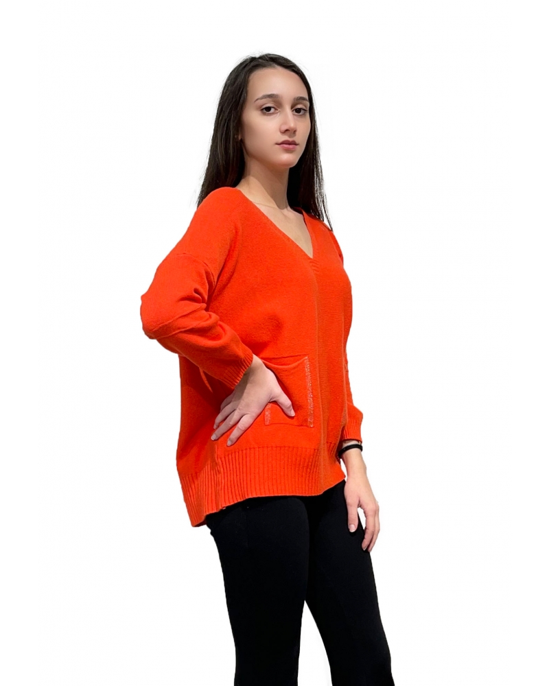 V-neck sweater with front pocket