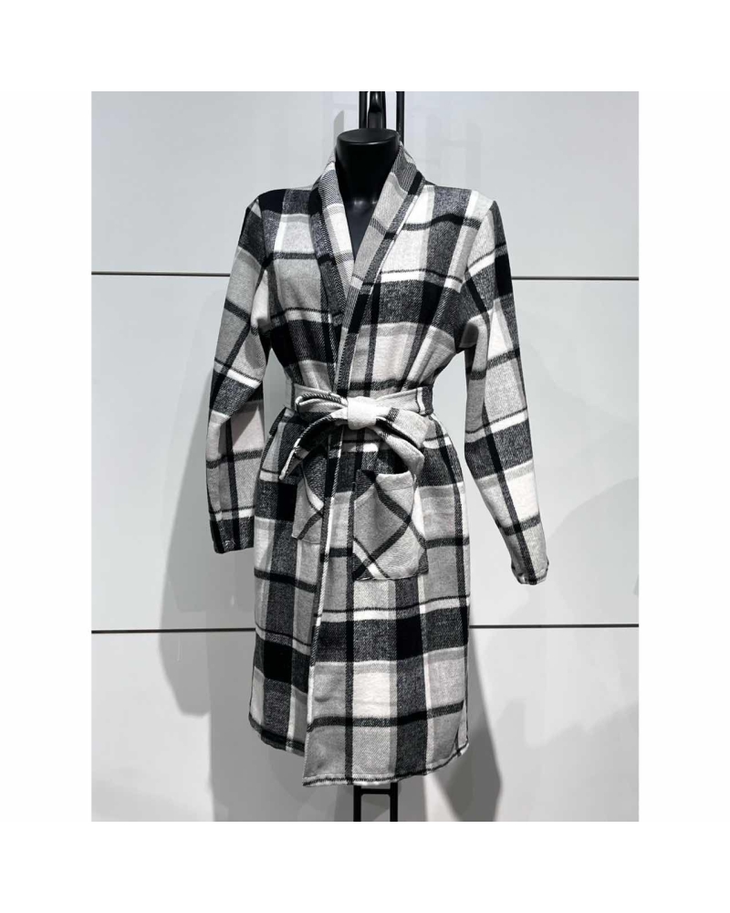 Long checked coat